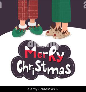 Christmas card with two pairs of legs in pyjama.  Stock Vector