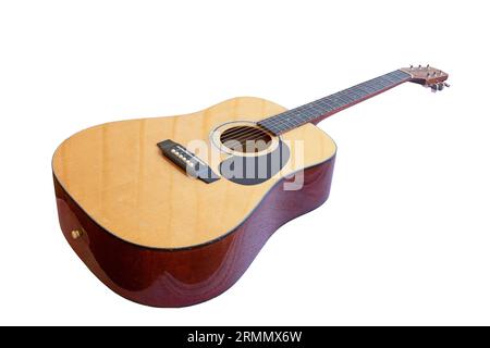 old acoustic guitar.jpg isolated over white background Stock Photo