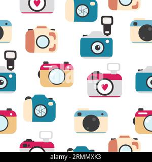Seamless pattern with photocameras flat icons.  Stock Vector