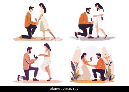 Hand Drawn man proposes to woman in flat style isolated on background Stock Vector