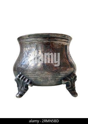 sugar bowl old antique silver ware isolated on white background Stock Photo