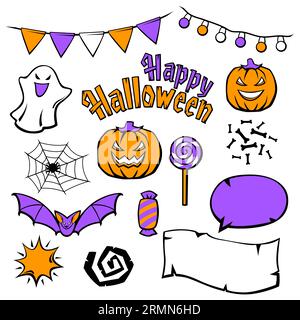 Happy Halloween set. Holiday collection of celebration items. Stock Vector