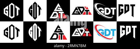 GDT letter logo design in six style. GDT polygon, circle, triangle, hexagon, flat and simple style with black and white color variation letter logo se Stock Vector