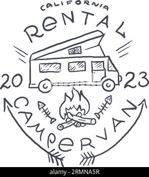 Car Rental Vampervan Vintage Logo Label hand Drawn. Vector Stock Vector