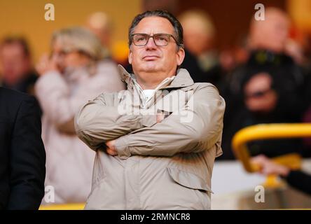 Blackpool owner Simon Sadler in the stands during the Carabao Cup second round match at the Molineux Stadium, Wolverhampton. Picture date: Tuesday August 29, 2023. Stock Photo