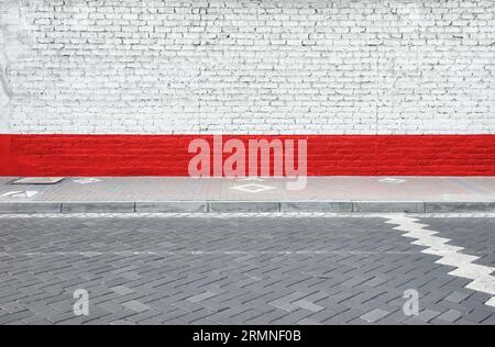 Street view of an old brick wall, urban background. Stock Photo