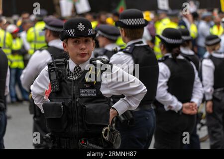 London, UK. 29th Aug, 2023. a noisy and heavily policed march/protest for democracy and human rights in Bangladesh outside Downing Street London UK Credit: Ian Davidson/Alamy Live News Stock Photo