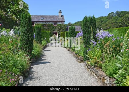 The double herbaceous border at Plas Cadnant, the Hidden Gardens, Menai Bridge, Anglesey. Stock Photo