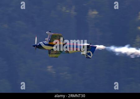 Flying Bulls at Zigairmeet Air Show 2023 at Mollis, Switzerland Stock Photo