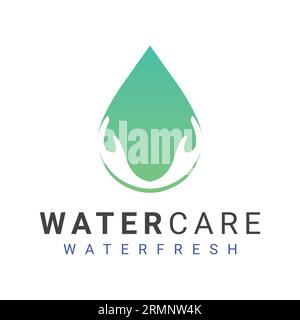 Water Care Logo Design Water Drop with Hand Care Logotype Stock Vector