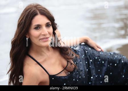 VENICE, ITALY - AUGUST 29: Patroness Caterina Murino poses for a photocall during the 80th Venice Film Festival at on August 29, 2023 in Venice, Italy Stock Photo