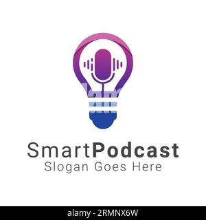 Smart Podcast Logo Design Bulb with Speaker Logotype Stock Vector