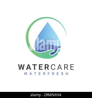Water Care Logo Design Water Drop with Hand Care Logotype Stock Vector