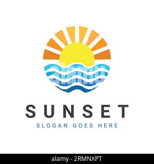 Sunset Logo Design Sun with Waves Logotype Stock Vector