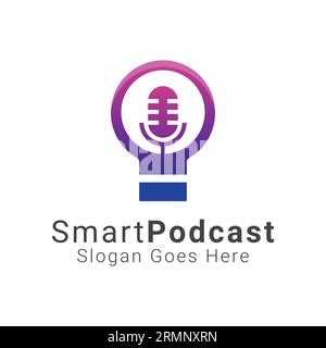 Smart Podcast Logo Design Bulb with Speaker Logotype Stock Vector