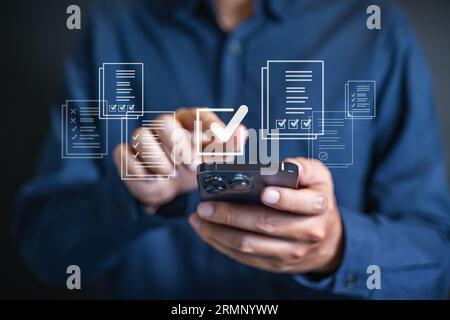 Business document paper icon, Document Management System, DMS. Stock Photo