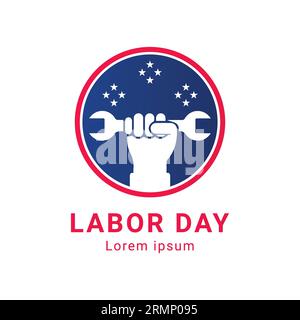 Labor Day Logo Design Labor Hand with Wrench Logotype Stock Vector