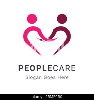 People Care Logo Design People with Heart Logotype charity Donation Stock Vector