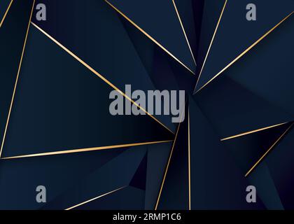 luxurious golden lines and blue triangular geometrical wallpaper, background and logo texture Stock Photo