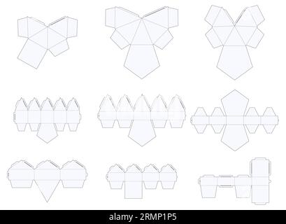 Editable collection Foldable Box Die Cut Cube Template Blueprint Layout with Cutting and Scoring Lines Vector Draw Graphic Design Stock Vector