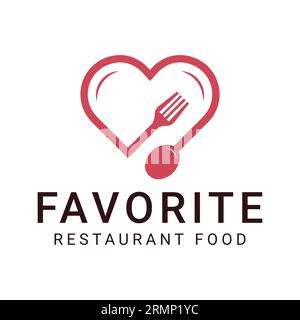 Favorite Restaurant Food Logo Design Heart wit Fork and Spoon Logotype Stock Vector