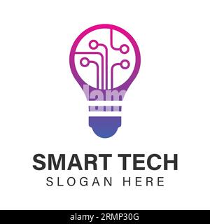 Smart Tech Logo Design Tech with Bulb Logotype Stock Vector