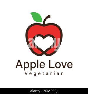 Apple Love Logo Design Vegetarian Food Logotype Stock Vector