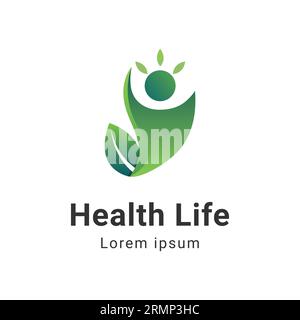 Health Life Logo Design Human Posture with Leaf Logotype Stock Vector
