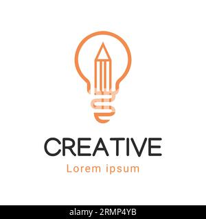 Creative Idea Pencil Bulb Logo Design Pencil with Bulb Logotype Stock Vector