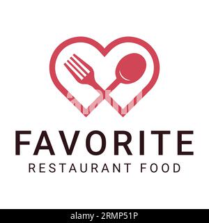 Favorite Restaurant Food Logo Design Heart wit Fork and Spoon Logotype Stock Vector