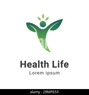 Health Life Logo Design Human Posture with Leaf Logotype Stock Vector