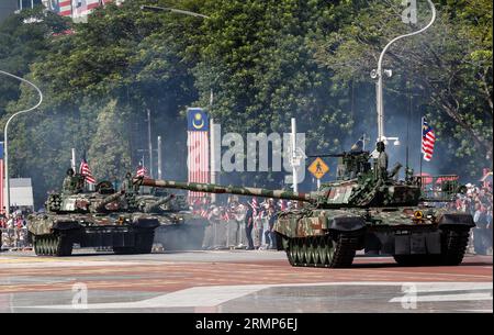 Kuala Lumpur, Malaysia. 29th Aug, 2023. Malaysia's military tanks seen during parade rehearsal in preparation for the National Day celebrations in Putrajaya outside Kuala Lumpur. Malaysia will celebrate its 66th National Day to commemorate the independence of the Federation of Malaya from British rule on August 31, 1957. (Photo by Wong Fok Loy/SOPA Images/Sipa USA) Credit: Sipa USA/Alamy Live News Stock Photo