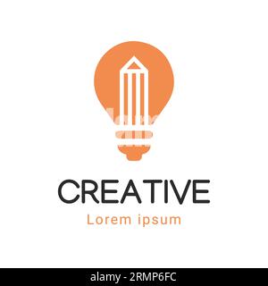 Creative Idea Pencil Bulb Logo Design Pencil with Bulb Logotype Stock Vector