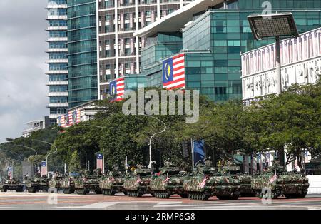 Kuala Lumpur, Malaysia. 29th Aug, 2023. Malaysia's military tanks take part during parade rehearsal in preparation for the National Day celebrations in Putrajaya outside Kuala Lumpur. Malaysia will celebrate its 66th National Day to commemorate the independence of the Federation of Malaya from British rule on August 31, 1957. (Photo by Wong Fok Loy/SOPA Images/Sipa USA) Credit: Sipa USA/Alamy Live News Stock Photo