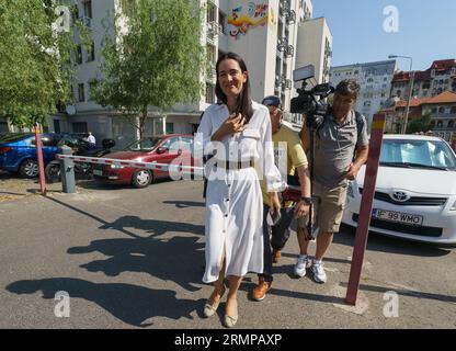 Bucharest, Romania. 28th August, 2023: Clotilde Armand, the mayor of sector 1, leaves the Prosecutor's Office of sector 1, where was informed that she is suspect in a criminal file drawn upon reporting of National Integrity Agency (ANI) for using official position to obtain income after appointing herself as manager of an European project for improving local administrative capacity regarding the development, implementation and promotion of anti-corruption measures. Credit: Lucian Alecu/Alamy Live News Stock Photo