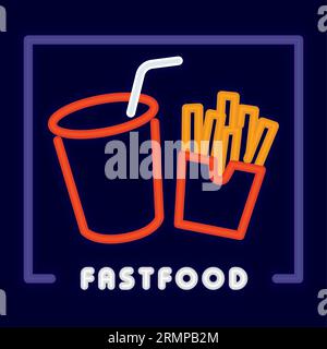 Colored fast food restaurant neon poster Vector Stock Vector