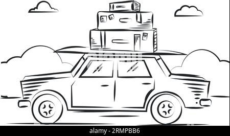 Sketch of a car with a pile of travel bags Vector Stock Vector