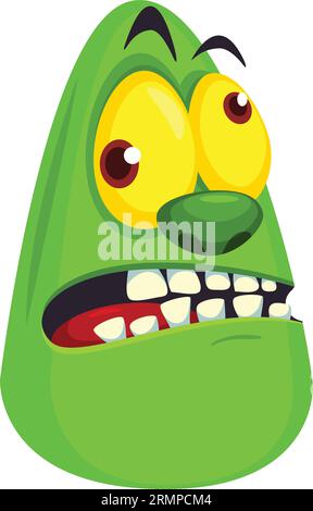 Cartoon angry zombie head. Halloween vector illustration of funny zombie moaning with wide open mouth full of teeth. Great for decoration or package d Stock Vector