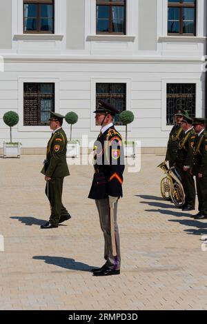 Bratislava, Slovakia. August 15, 2023. The Grassalkovich Presidential Palace changing of the guard Stock Photo