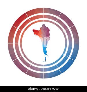 Phu Quoc badge. Bright gradient logo of island in low poly style. Multicolored Phu Quoc rounded sign with map in geometric style for infographics. Stock Vector
