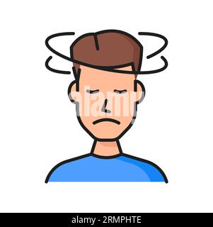 Allergy and fever dizziness symptom color icon. Health problem, virus infection or migraine, anxiety, stress and headache outline vector icon. Unhealt Stock Vector