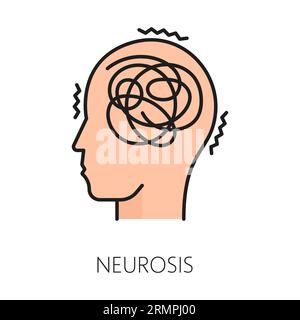 Neurosis psychological disorder problem, mental health. Isolated vector linear icon depicting inner turmoil, featuring tangled thoughts and emotions i Stock Vector