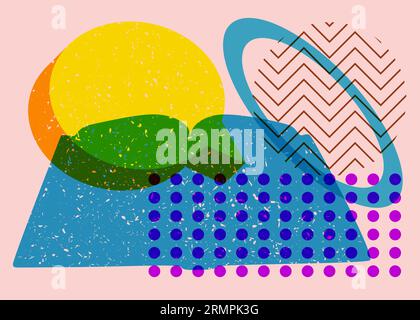 Book with speech bubble and colorful geometric shapes. Educational Object in trendy riso graph design. Geometry elements abstract risograph print text Stock Vector