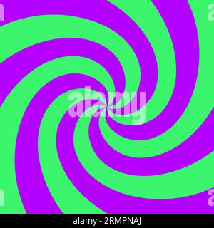 Hypnotic spirals background. Radial optical illusion. Green and purple swirl wallpaper. Spinning concentric curves. Vortex or whirlpool design for poster, banner, flyer. Vector illustration Stock Vector