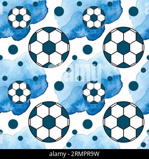Football pattern. Seamless pattern with ball and watercolor blot. Background for wrapping paper, socks, clothing, stationery, web, textile, fabric Stock Vector