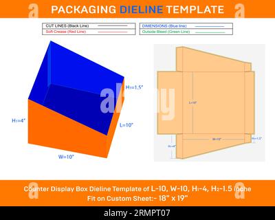 Shelf Organiser Product Counter Display Box L 10xW 10xH1 4xH2 1.5inche Stock Vector