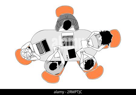 Business team members working together top view.  Stock Vector