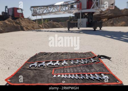 set of wrenches at construction site Stock Photo
