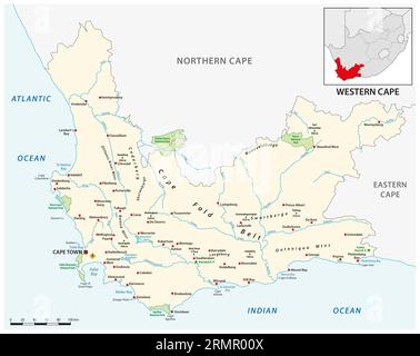 Western Cape, province of South Africa. Colored elevation map with ...