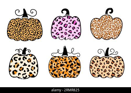 Decorative Cheetah Leopard Pumpkin Print Set Stock Vector